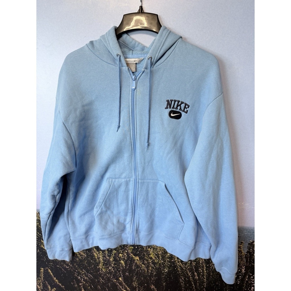 VINTAGE 90's NIKE FULL ZIP HOODIE SWEATSHIRT GRAY TAG Tar heel Blue USA material